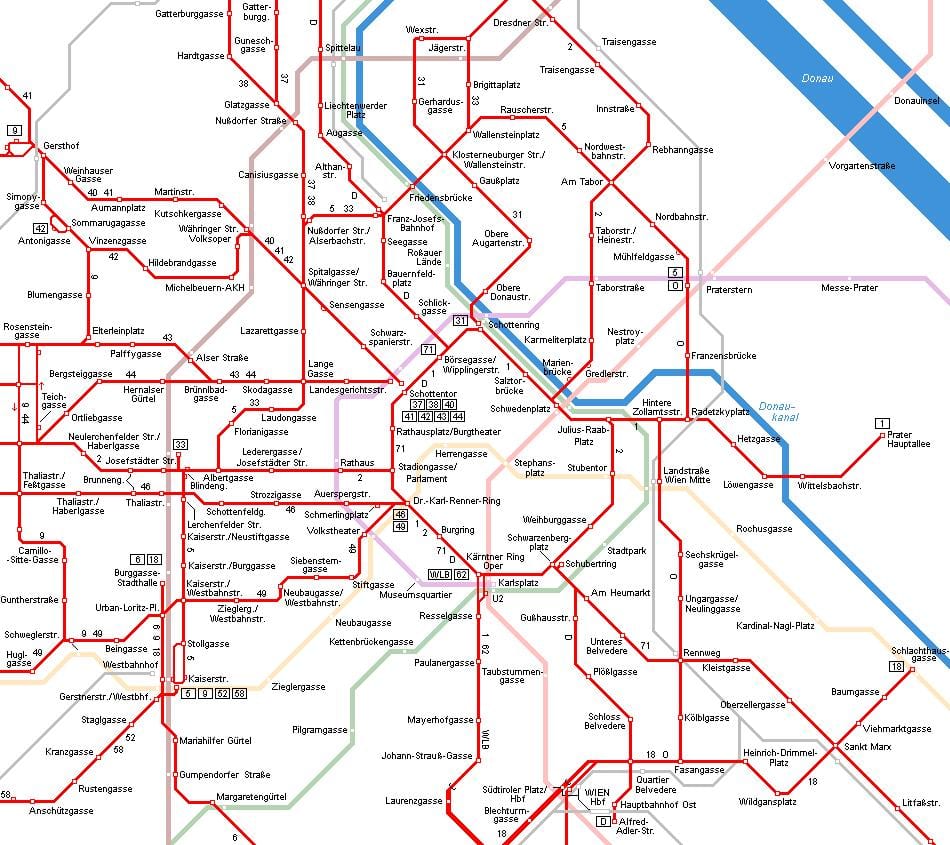 Vyana, Avstriya tramvay xəritə